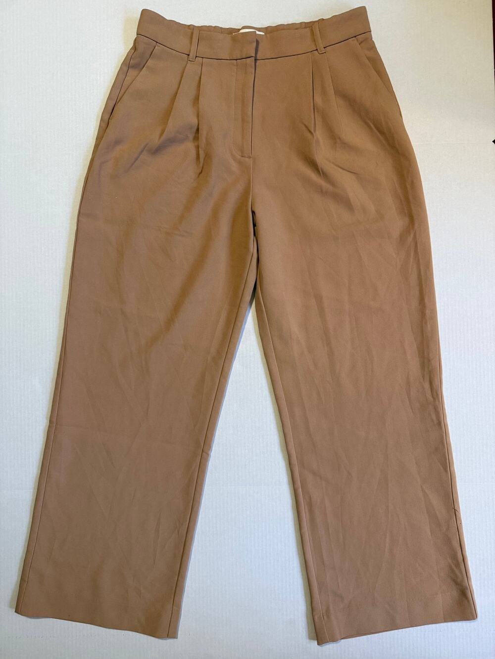 Abercrombie & Fitch Sloane Tailored Wide Leg Pants Khaki Tan Women's 14 Short